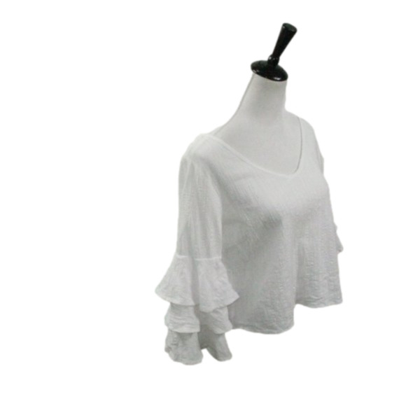 Hippie Laundry White Ruffled Sleeve Cropped Blouse Size Large - Picture 5 of 5